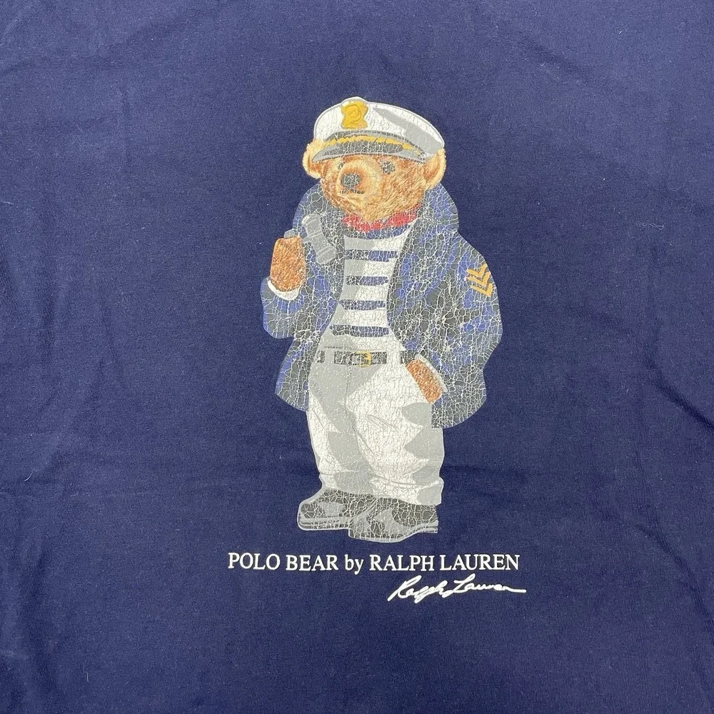 Polo Ralph Lauren Captain Navy Bear T Shirt Men Sz XL FAIR READ